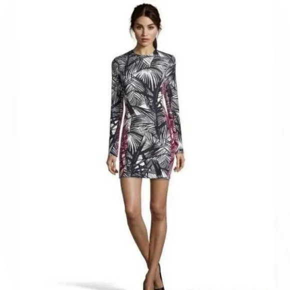 Elizabeth James Dress Mailyn Palm Leaf Stretch Black White Long Sleeve S… - Picture 5 of 12